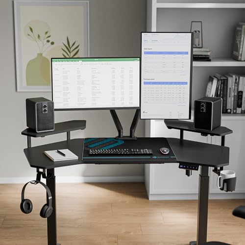 Gaming Desk with Keyboard Tray and LED Shelves