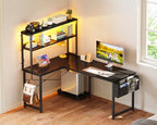 L Shaped Gaming Desk with LED Lighting and Outlets