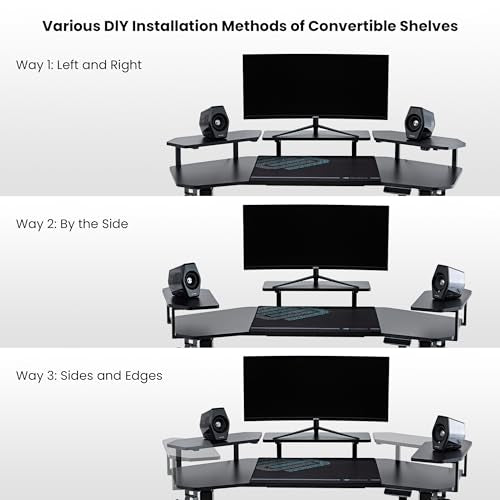 Gaming Desk with Keyboard Tray and LED Shelves