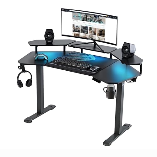 Gaming Desk with Keyboard Tray and LED Shelves