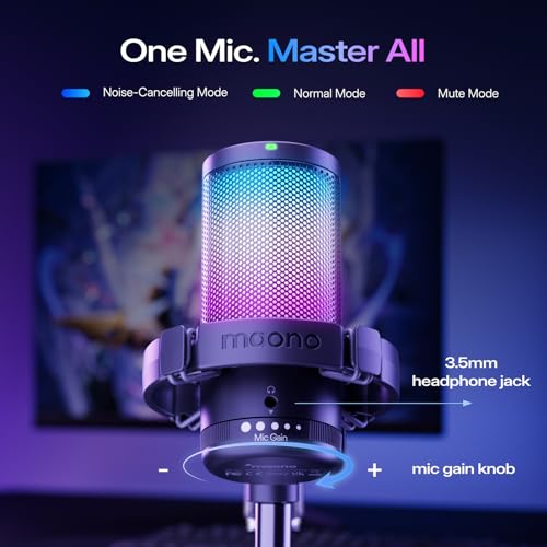 USB Gaming Microphone with Noise Cancellation and RGB