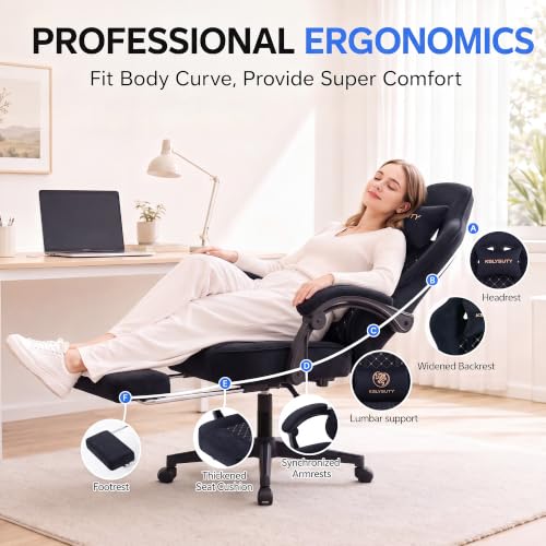 Ergonomic Gaming Chair with Footrest and Lumbar Support