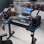 Gaming Desk with Keyboard Tray and LED Shelves
