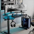 Gaming Desk with Keyboard Tray and LED Shelves