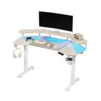 Gaming Desk with Keyboard Tray and LED Shelves