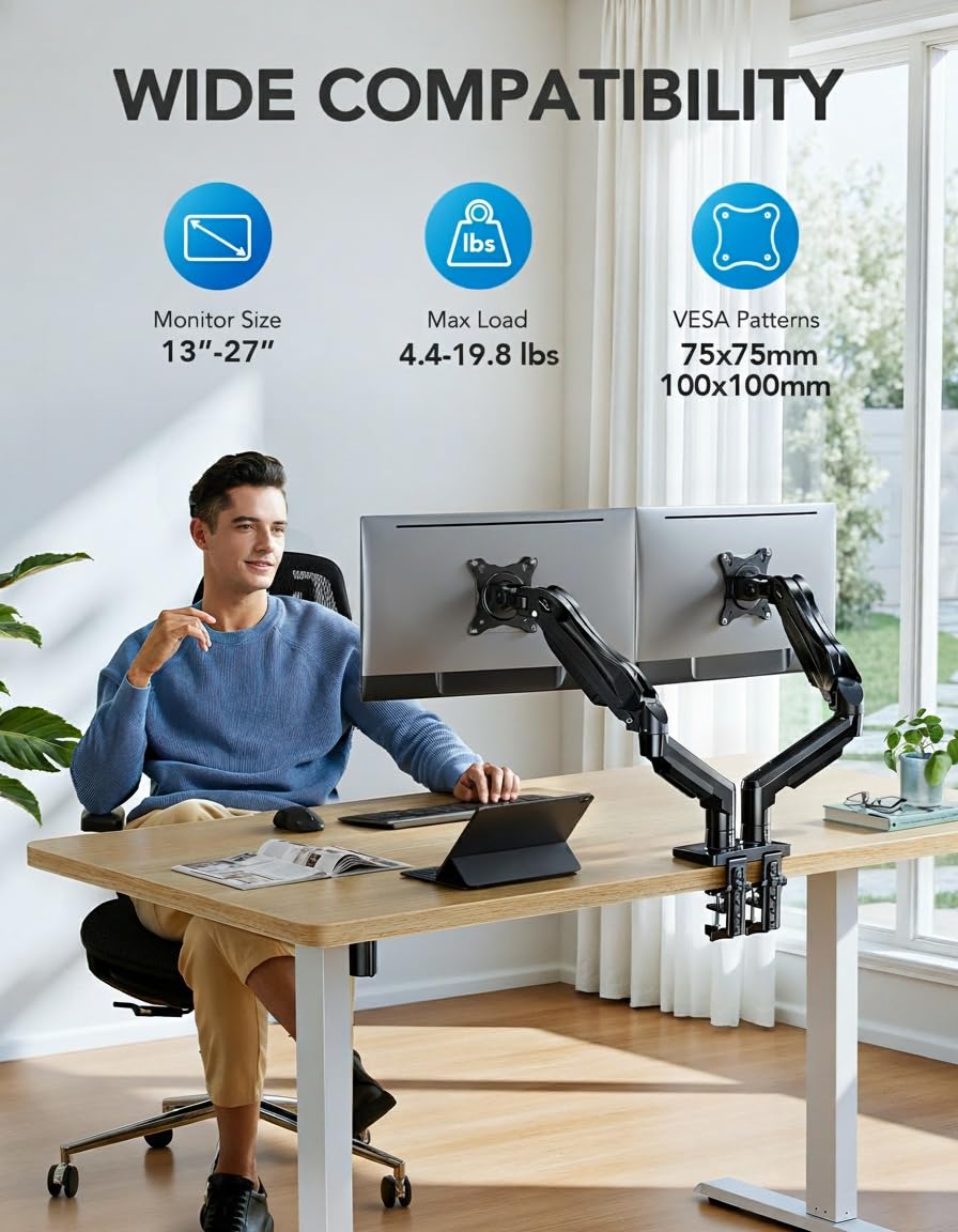Dual Monitor Arm for 13 to 32 Inch Screens