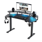 Gaming Desk with Keyboard Tray and LED Shelves