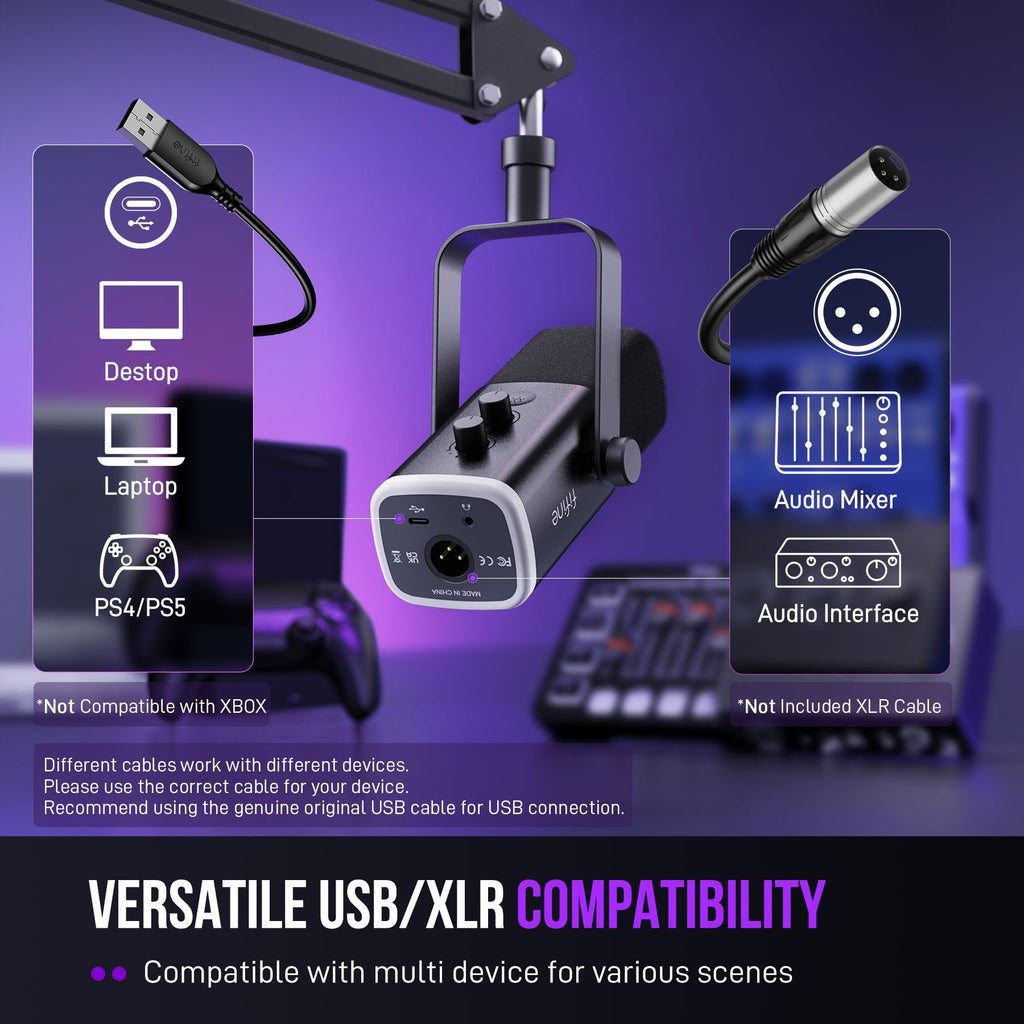 USB XLR Gaming Microphone with RGB and Boom Arm