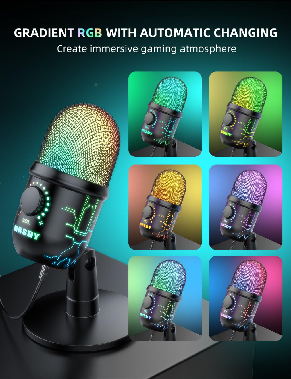 USB Gaming Microphone with Noise Reduction and RGB