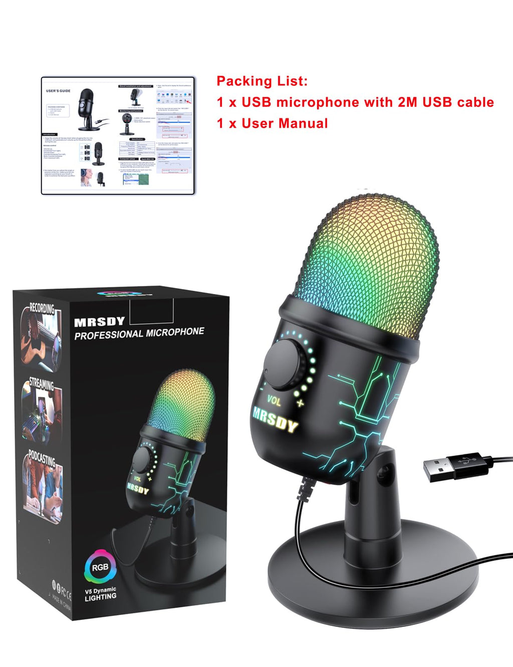 USB Gaming Microphone with Noise Reduction and RGB