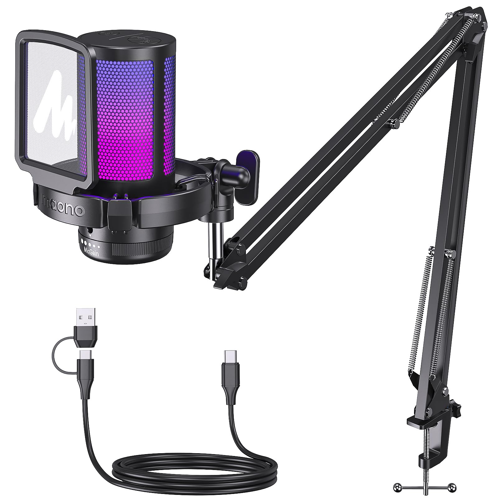 USB Gaming Microphone with Noise Cancellation and RGB