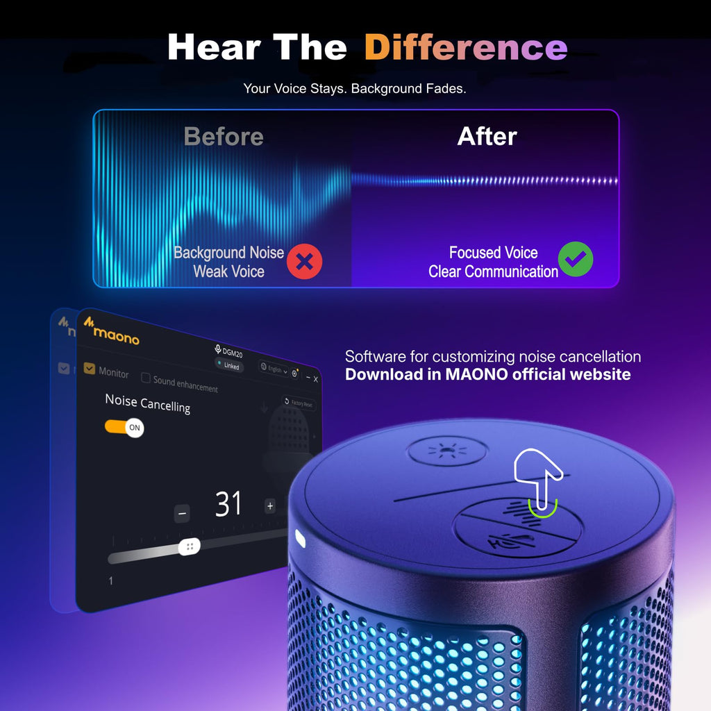USB Gaming Microphone with Noise Cancellation and RGB