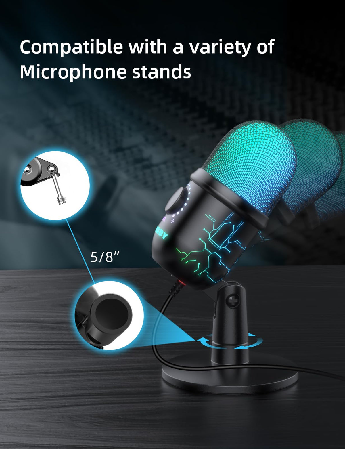 USB Gaming Microphone with Noise Reduction and RGB