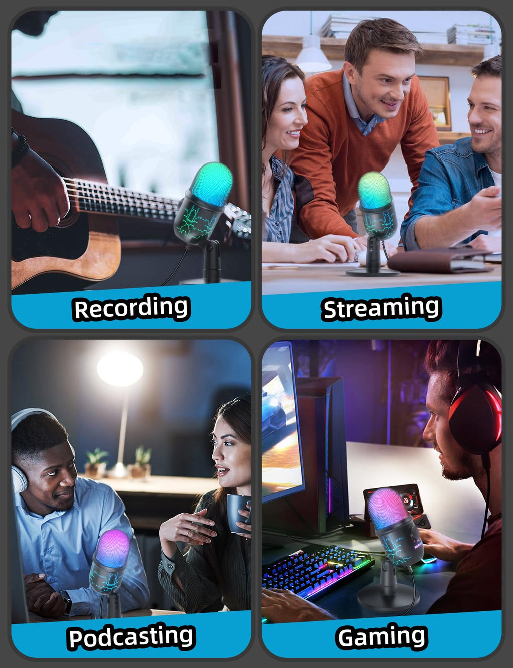 USB Gaming Microphone with Noise Reduction and RGB