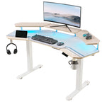 Gaming Desk with Keyboard Tray and LED Shelves