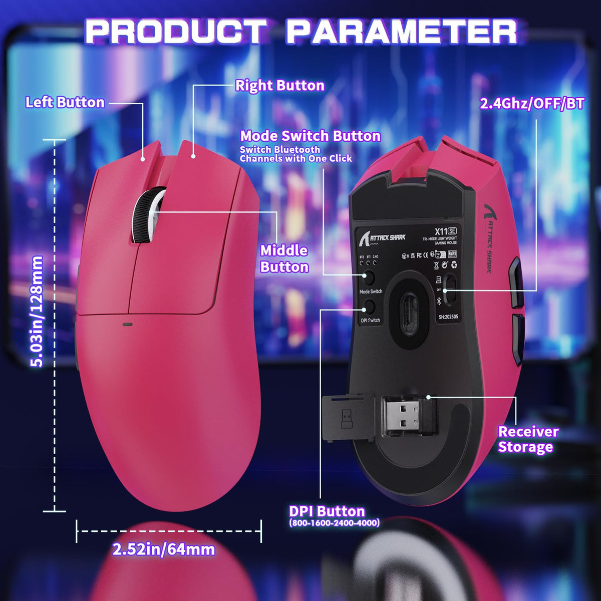 Wireless Gaming Mouse with Lightweight Esports Design