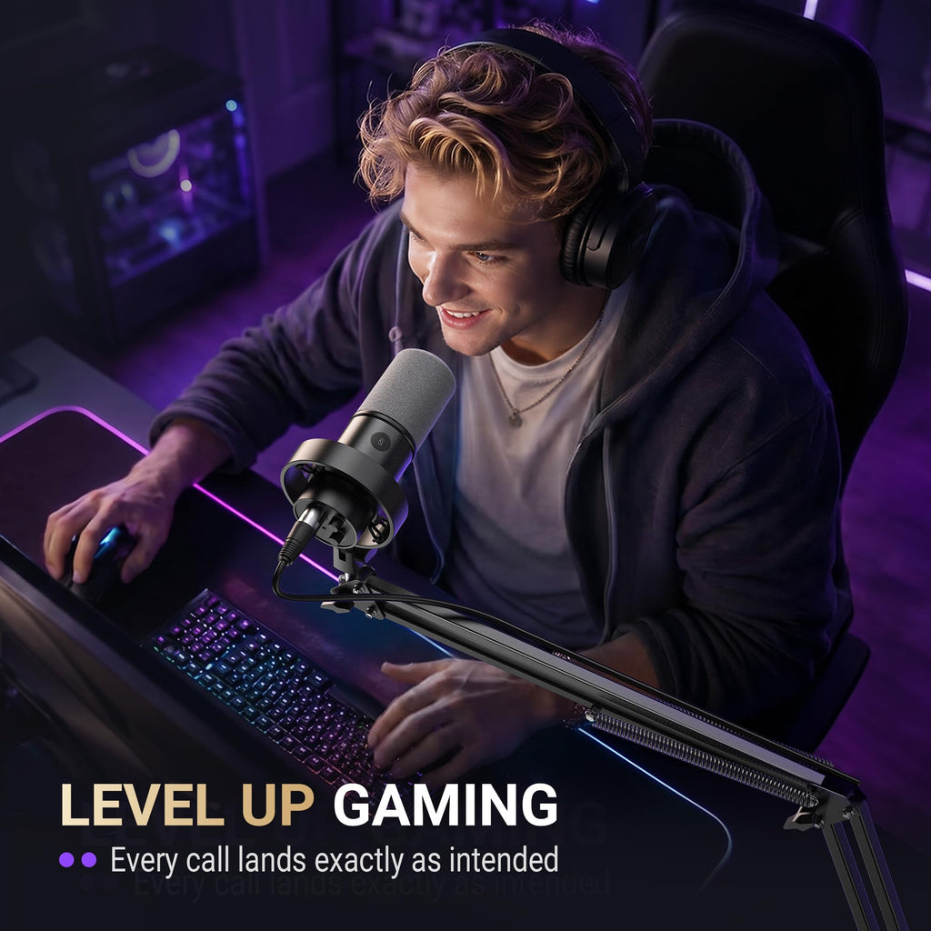 USB XLR Gaming Microphone with Boom Arm and Mute