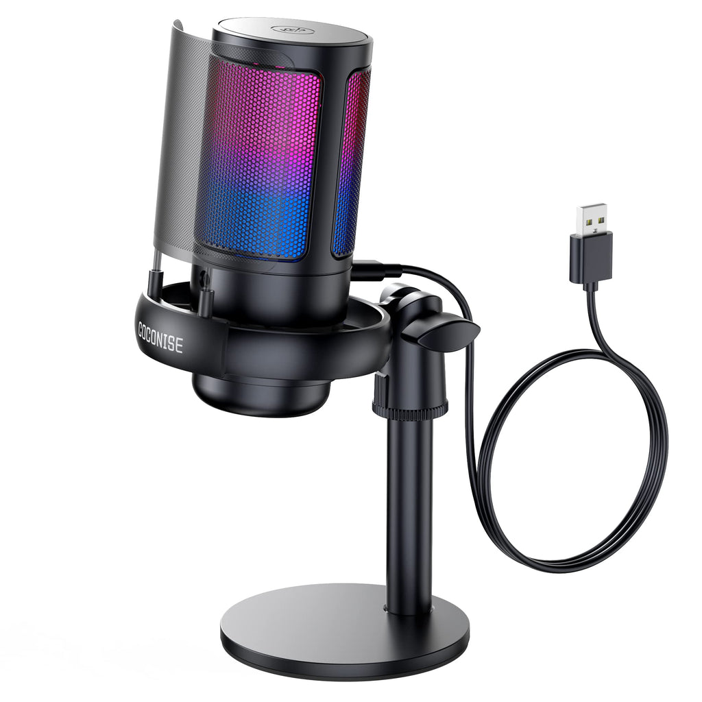 USB Gaming Microphone with Boom Arm and RGB Lighting