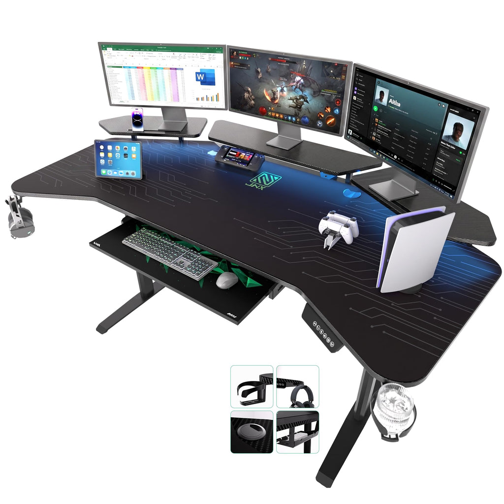 Gaming Desk Height Adjustable with Keyboard Tray