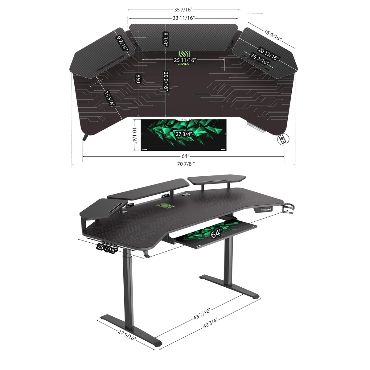 Gaming Desk Height Adjustable with Keyboard Tray
