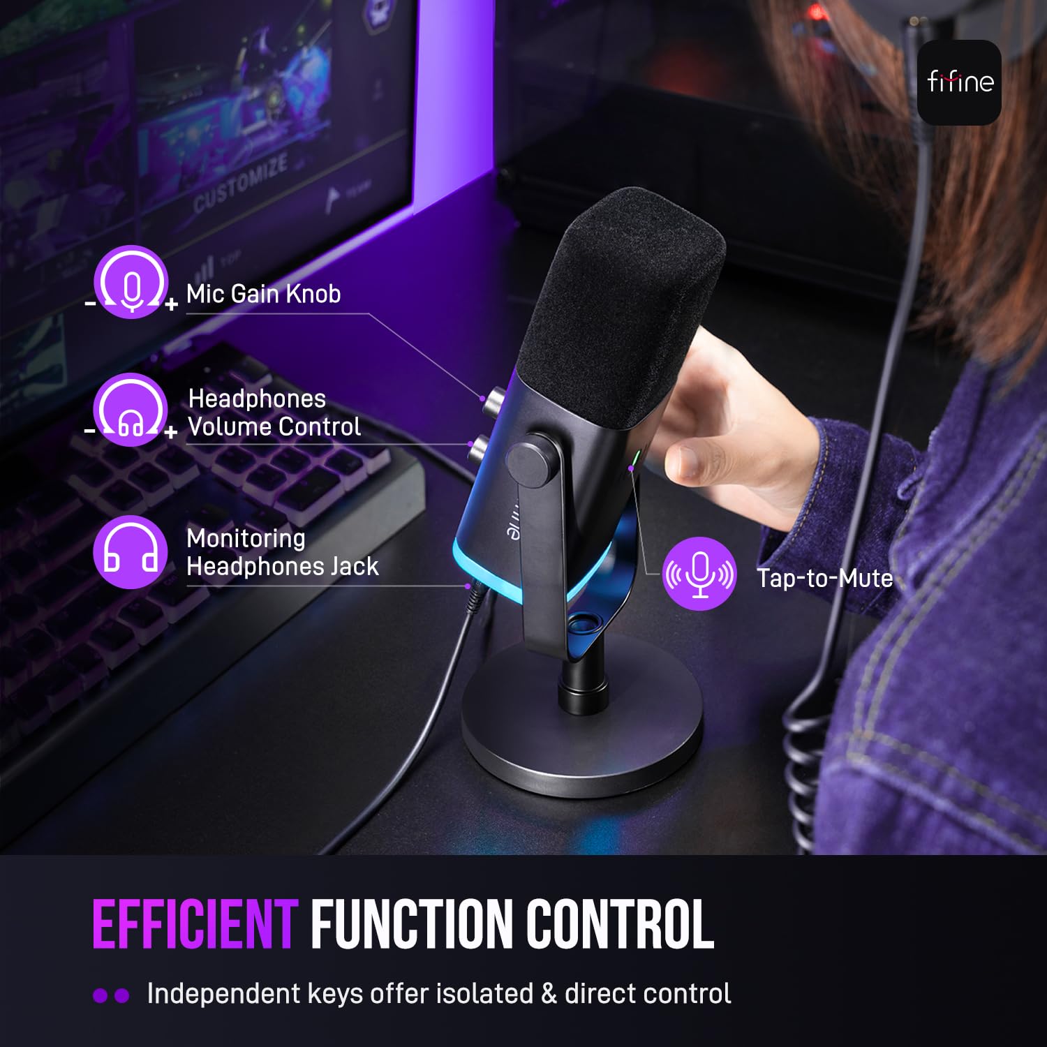 USB XLR Gaming Microphone with RGB and Mute Control