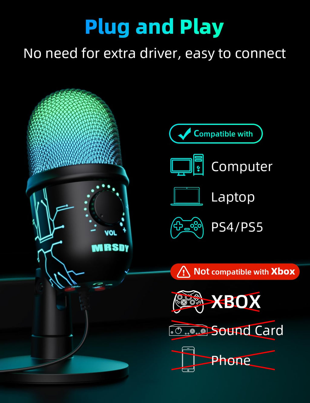 USB Gaming Microphone with Noise Reduction and RGB