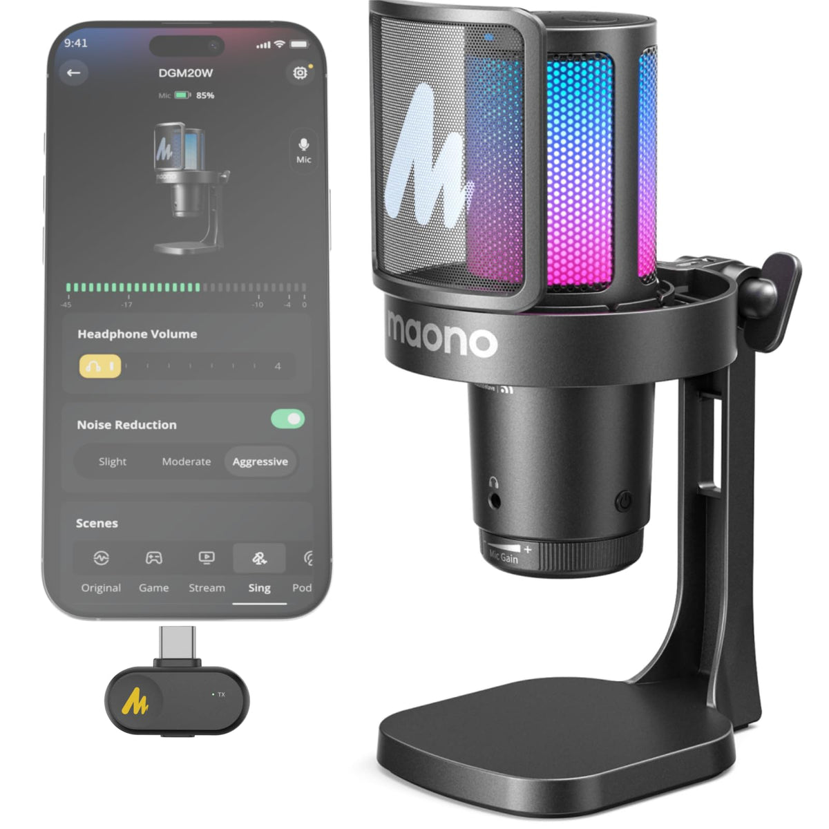 USB Gaming Microphone with Noise Cancellation and RGB