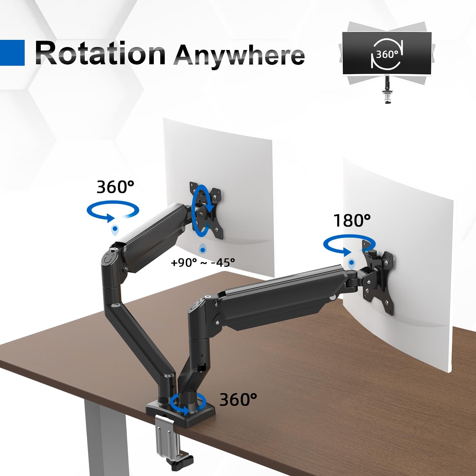 Gas Spring Monitor Arm with Full Motion Adjustment