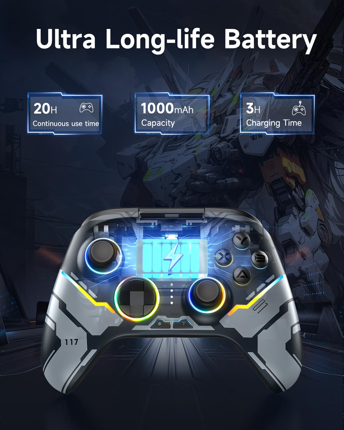 Wireless Gaming Controller with Hall Sticks and RGB