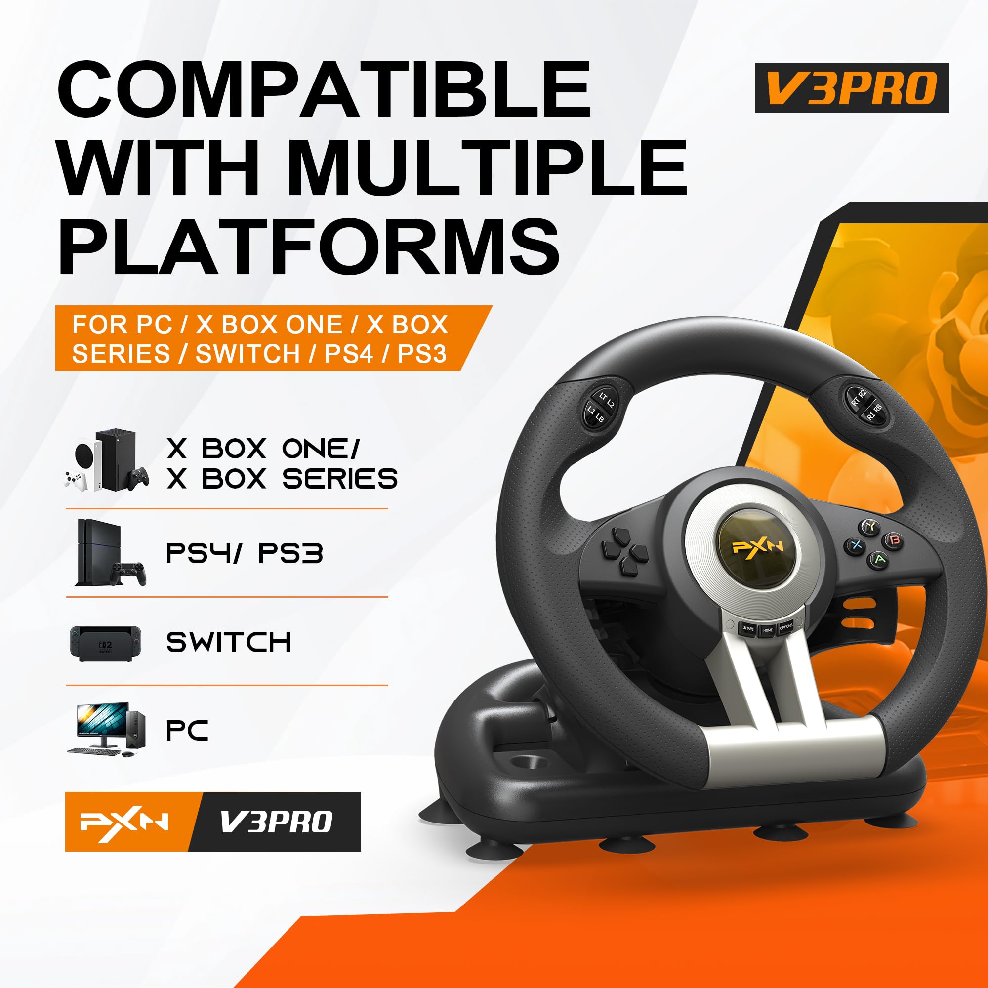 Gaming Racing Wheel with Pedals for PC and Console