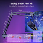 USB XLR Gaming Microphone with RGB and Boom Arm