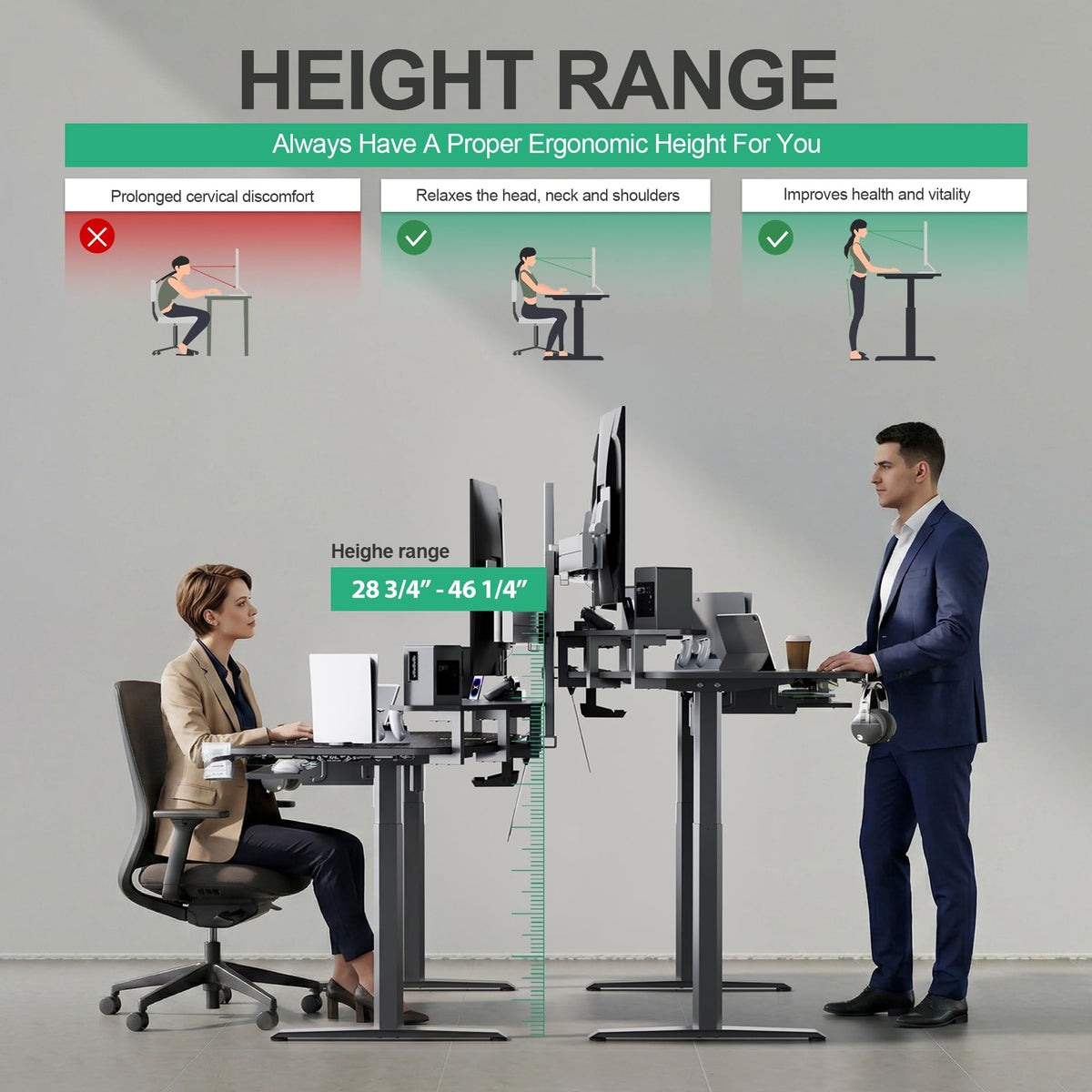 Gaming Desk Height Adjustable with Keyboard Tray