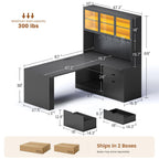 L Shaped Gaming Desk with Drawers and Bookshelf
