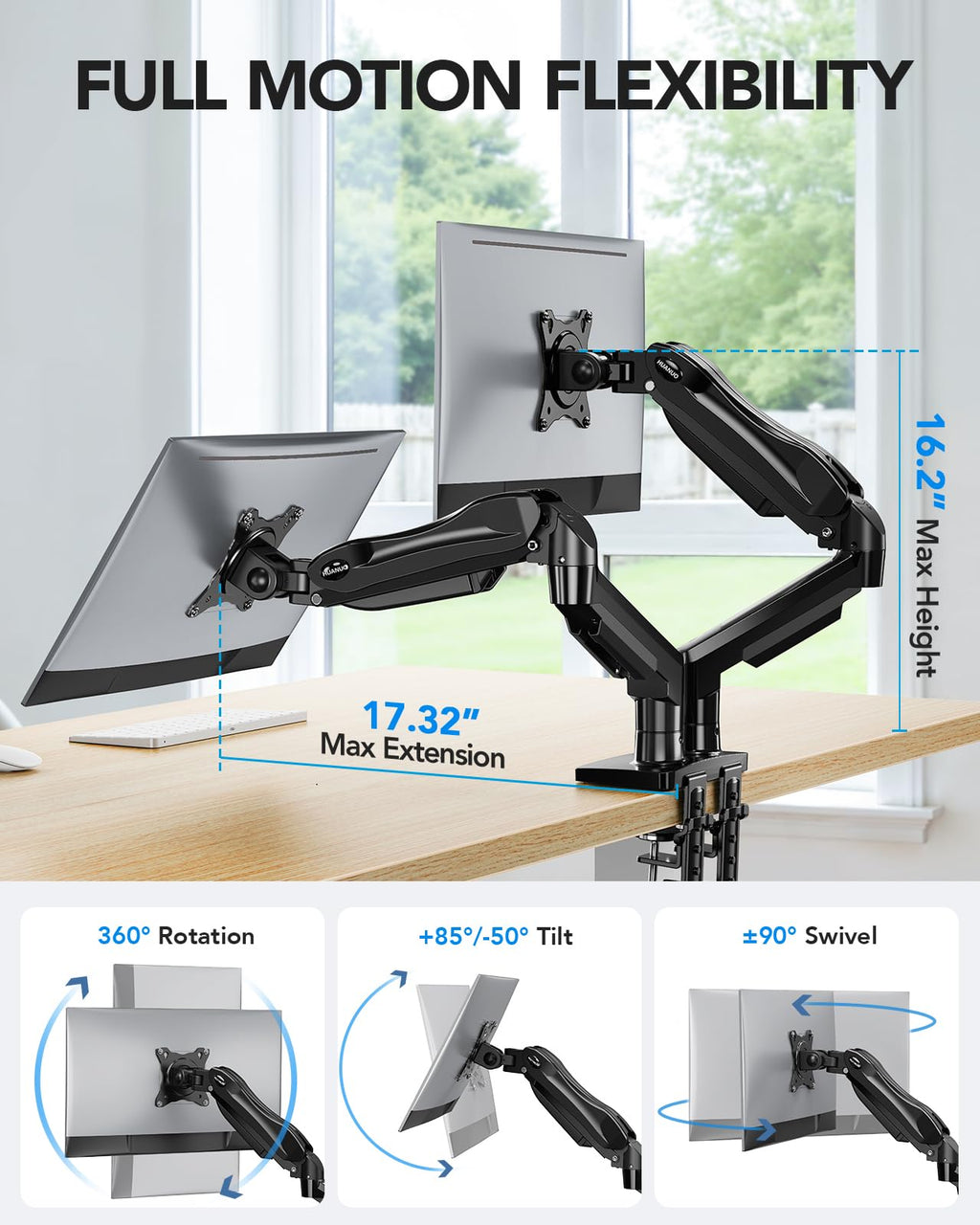 Dual Monitor Arm for 13 to 32 Inch Screens