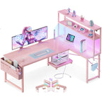 L Shaped Gaming Desk with LED Lighting and Outlets
