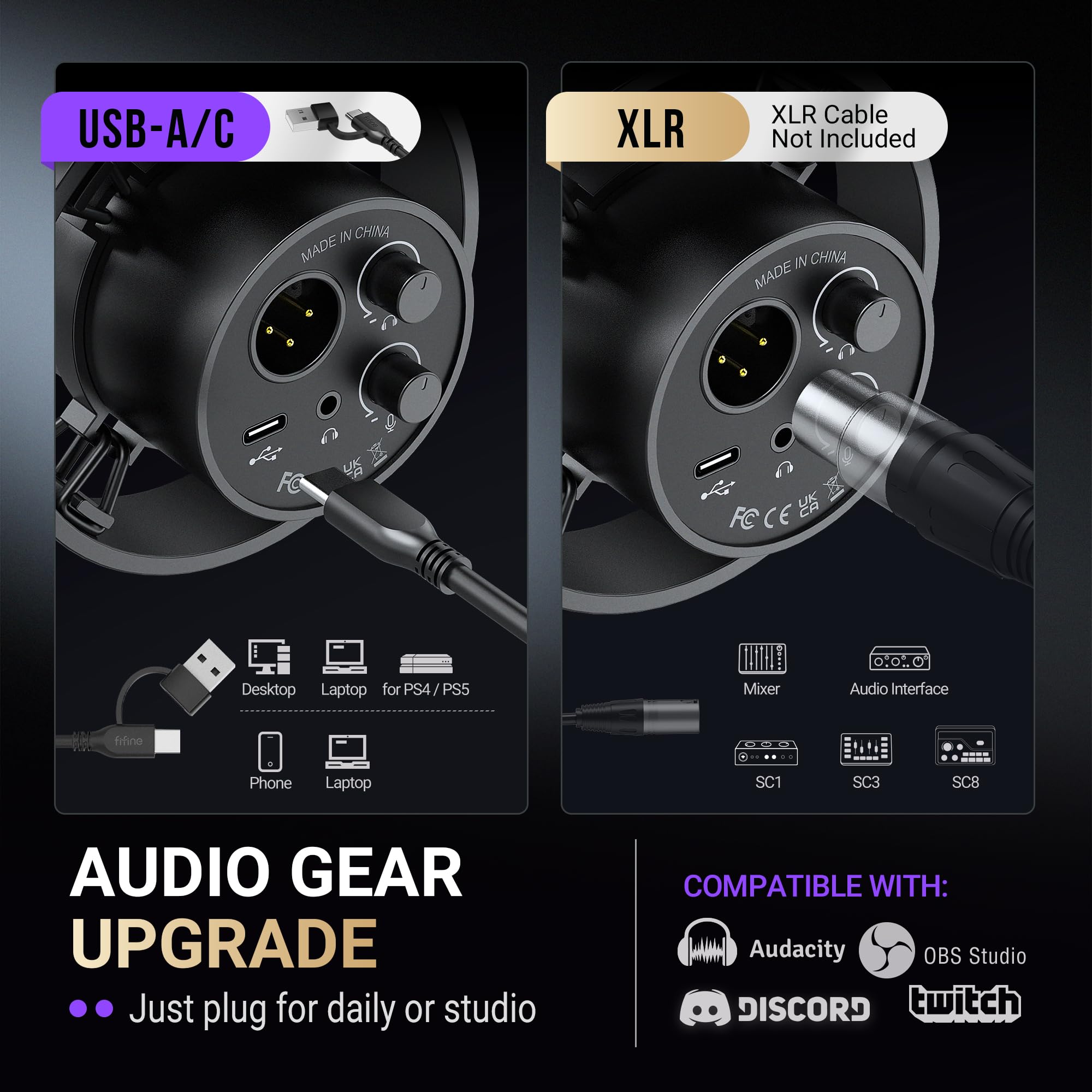USB XLR Gaming Microphone with Boom Arm and Mute