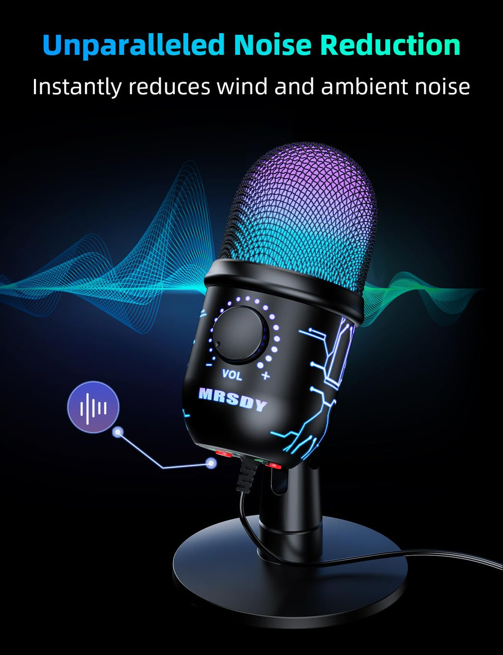 USB Gaming Microphone with Noise Reduction and RGB