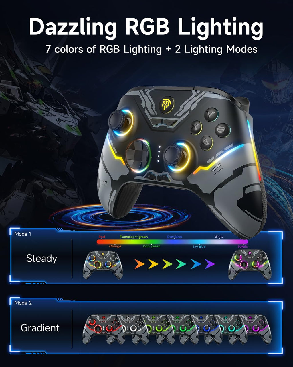 Wireless Gaming Controller with Hall Sticks and RGB
