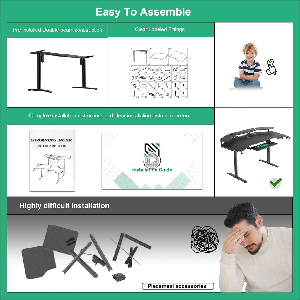 Gaming Desk Height Adjustable with Keyboard Tray
