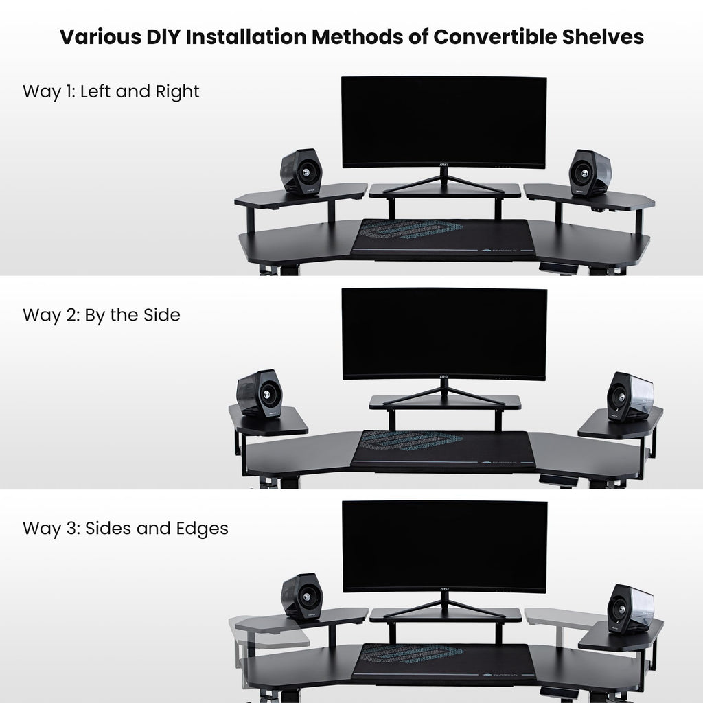 Gaming Desk with Keyboard Tray and LED Shelves
