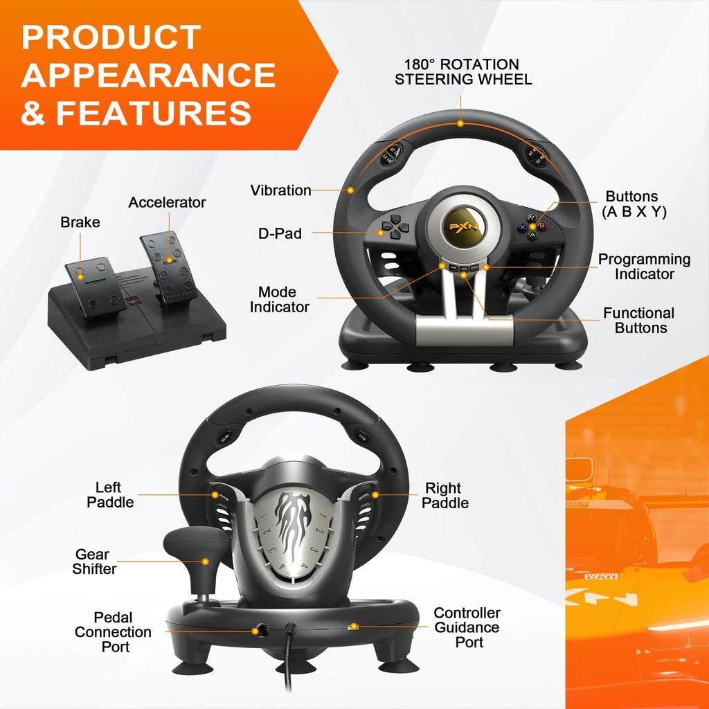 Gaming Racing Wheel with Pedals for PC and Console