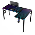 L Shaped Gaming Desk with LED Glass Desktop Design