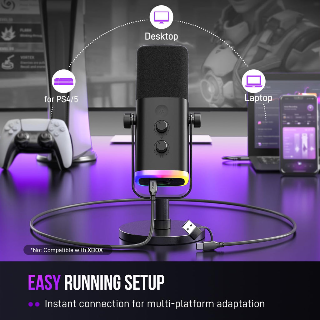 USB XLR Gaming Microphone with RGB and Mute Control