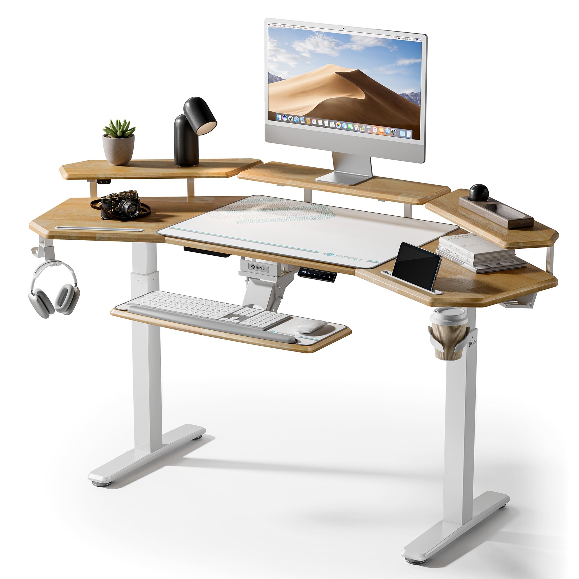 Gaming Desk with Keyboard Tray and LED Shelves