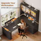 L Shaped Gaming Desk with Drawers and Bookshelf