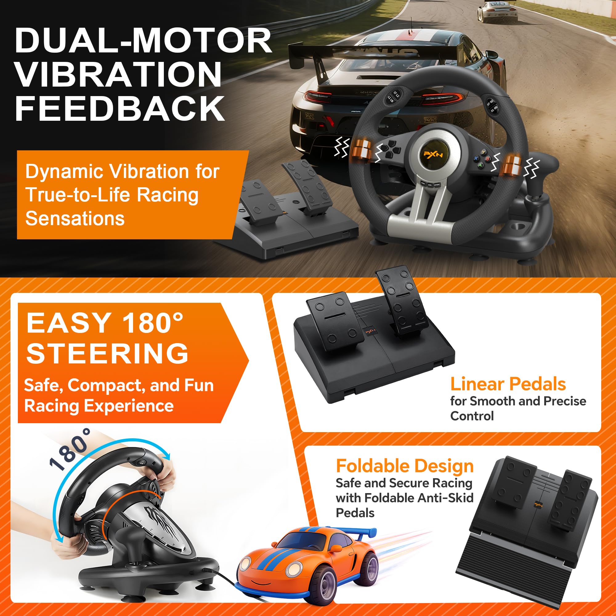 Gaming Racing Wheel with Pedals for PC and Console