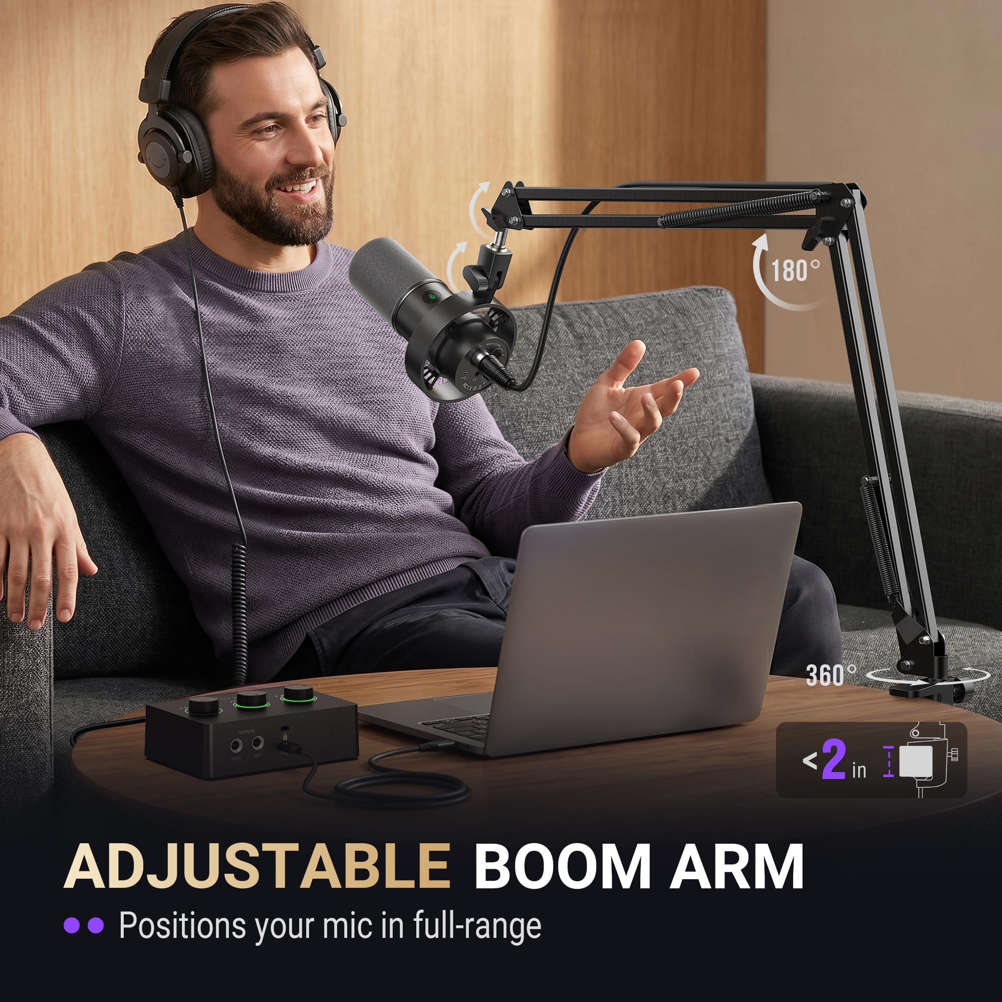 USB XLR Gaming Microphone with Boom Arm and Mute