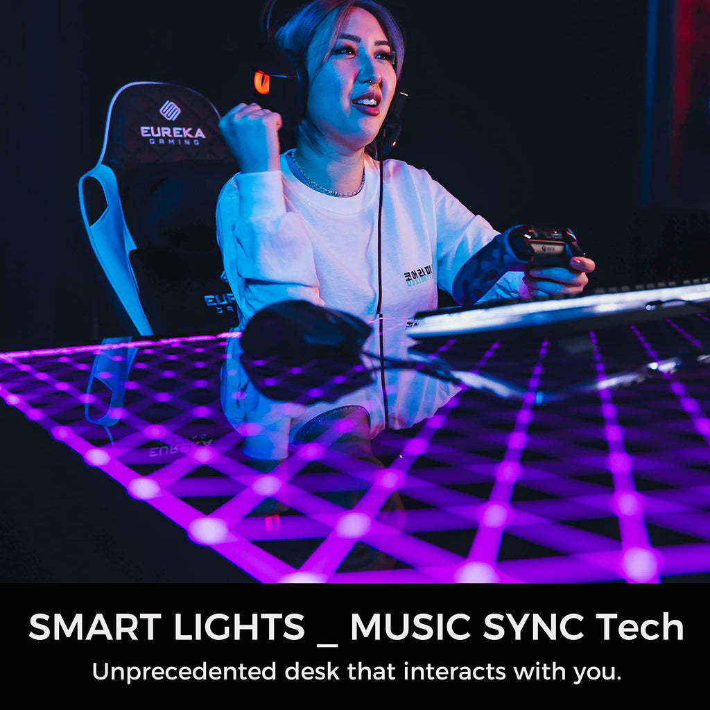 L Shaped Gaming Desk with LED Glass Desktop Design