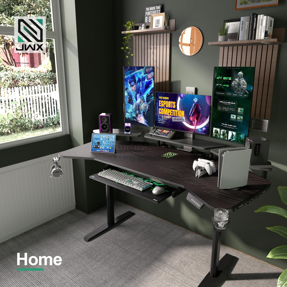 Gaming Desk Height Adjustable with Keyboard Tray