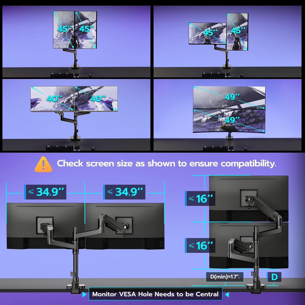 Monitor Arm Vertical Mount for 17 to 49 Inch Screens